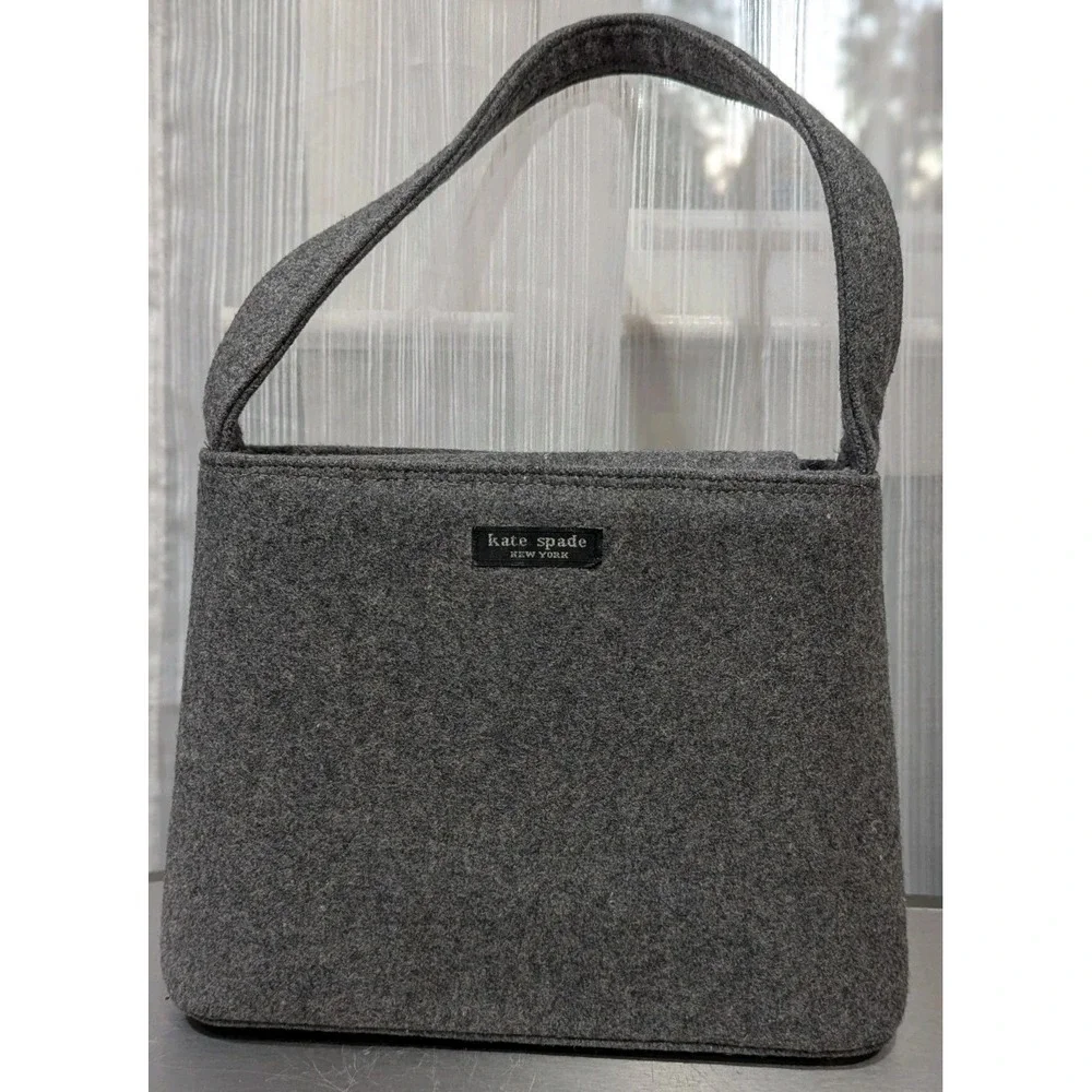 Kate Spade Vintage Gray Wool Felt Hobo‎ Shoulder Bag Magnetic Closure